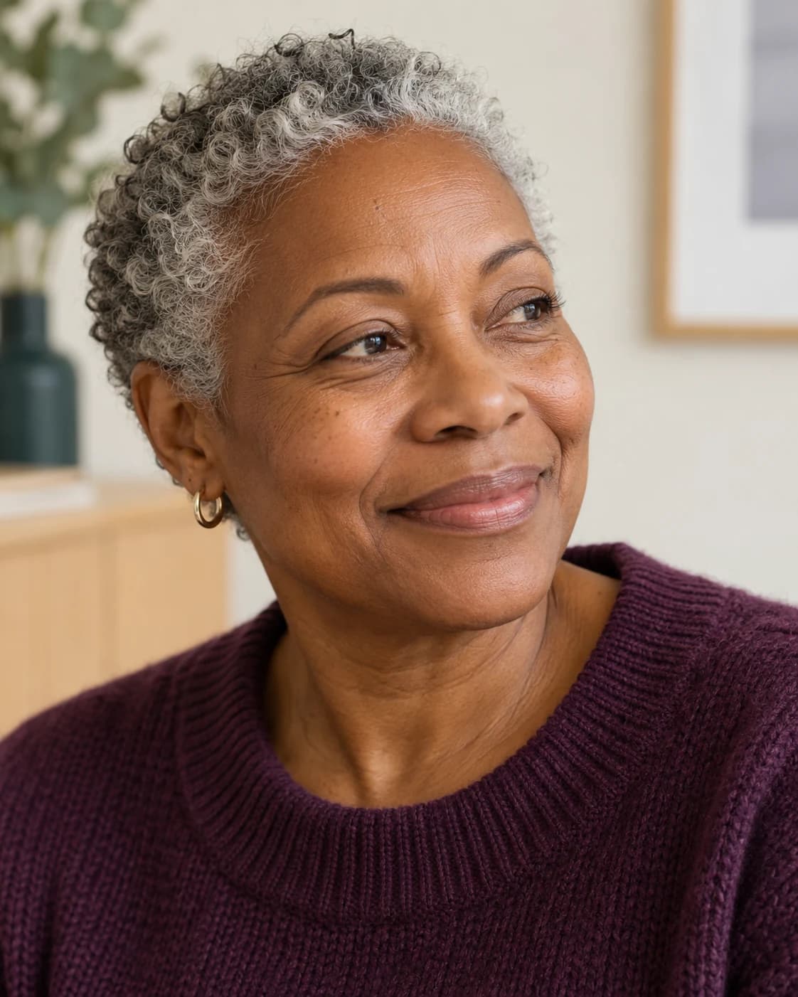 Editorial portrait showing mature skin and a natural expression