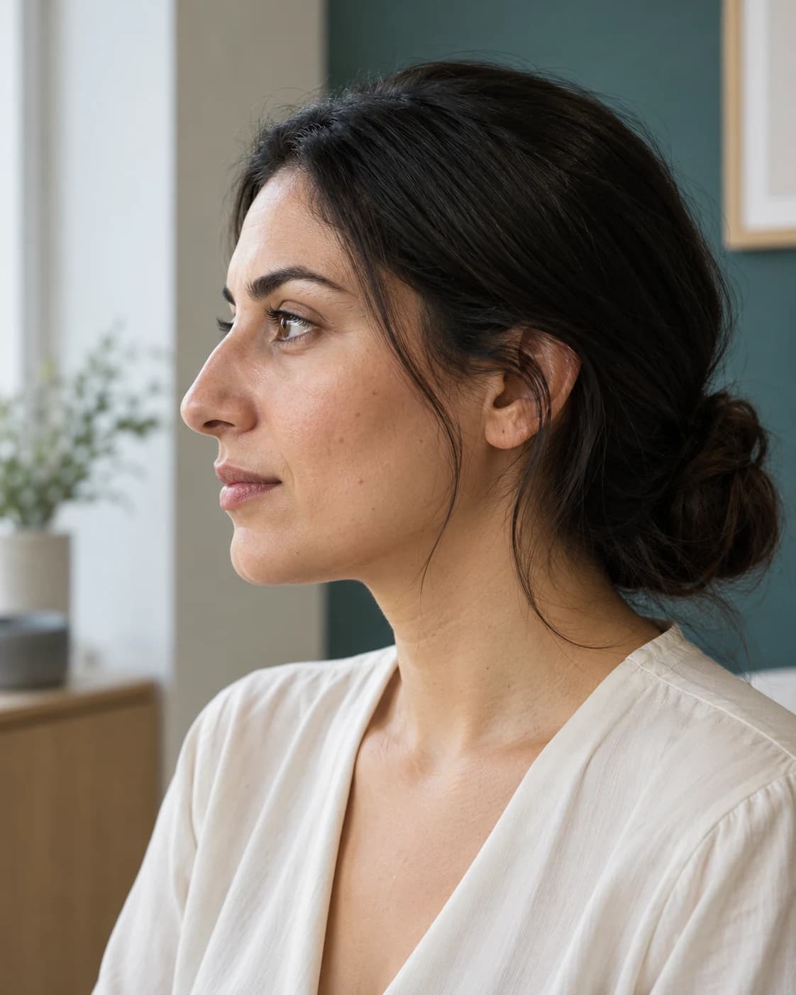 Editorial side profile showing natural nose proportions