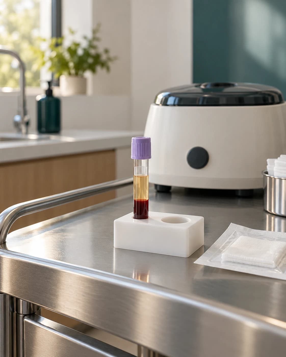 Illustrative sealed sample tube and clinical preparation equipment